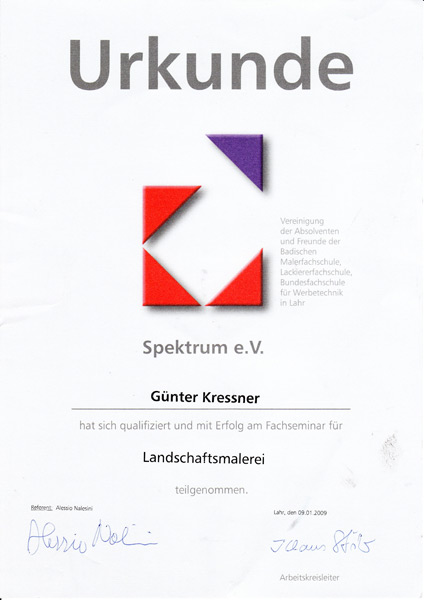 Urkunde Landschaftsmalerei