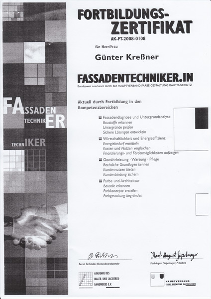 Zertifikat Fassadentechniker