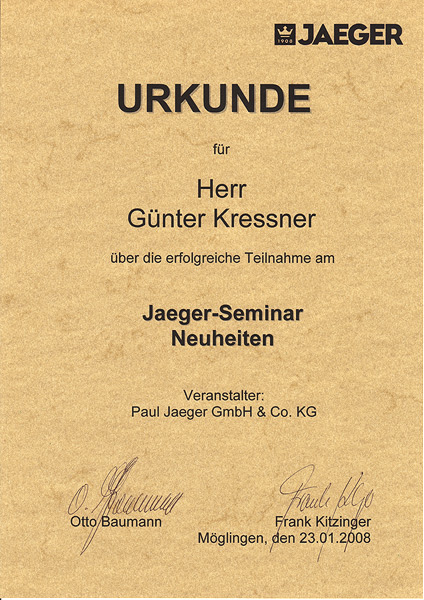 Urkunde Jaeger Seminar
