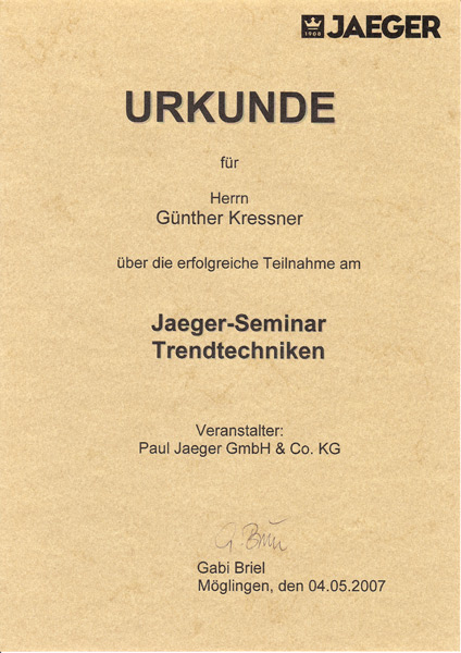 Urkunde Jaeger Seminar