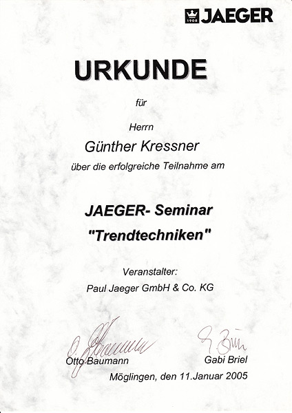Urkunde Jaeger Seminar