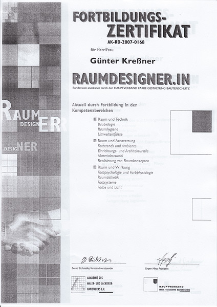 Urkunde Raumdesigner