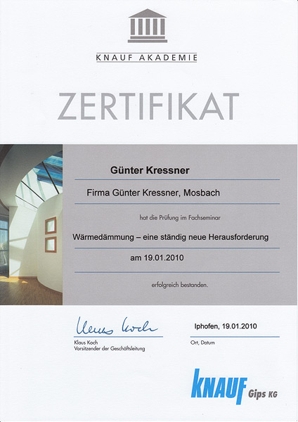 Zerifikat Wärmedämmung